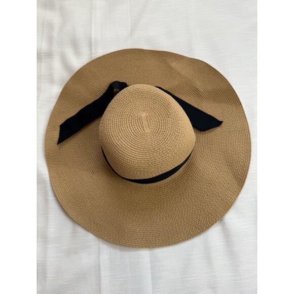 FURTALK Wide Brim UPF 50+ Sun Protection Straw Hat In Tan With Black Ribbon Sz L - Picture 3 of 8